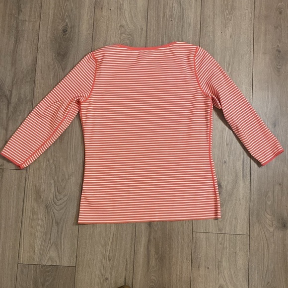 J. McLaughlin | Signature Tee Coral and White Striped 3/4 Length Shirt | Large - Picture 5 of 6